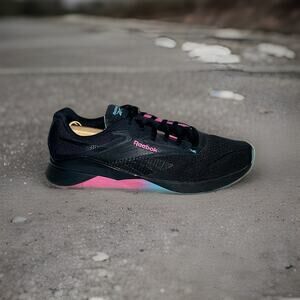 Reebok Mens Size 11.5 Nano X4 Sneakers Black Cyan Pink Gum